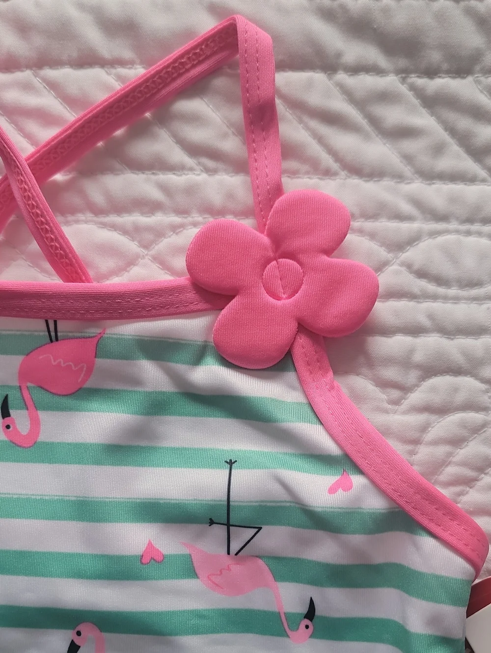 Wippette Kids Flamingo Mint, White & Pink Striped Tutu Swimsuit